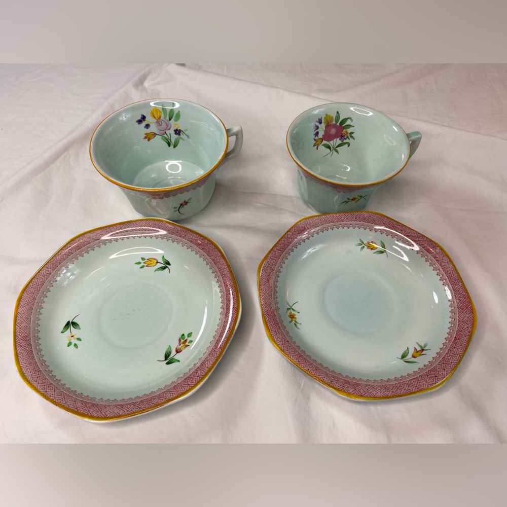 Vintage Adams Calyx Ware Lowestoft Teacup & Saucers set of 2 sizes